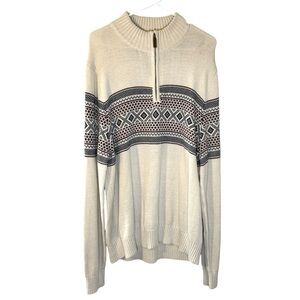 NWT St John’s Bay Fair Isle Mock Neck quarter zip sweater oatmeal Nordic mens xl
